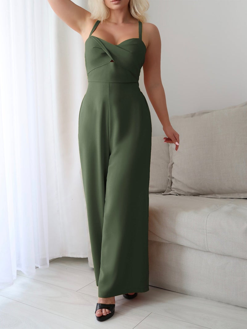OUTZIDR Olive Sweetheart Neckline Jumpsuit - Image 3